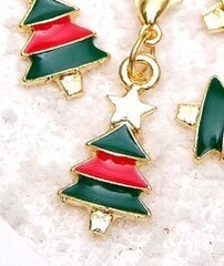 !09 Шарм новогодний (2 штуки) «Ёлочка», цвет зелёно-красный в золоте