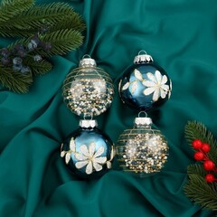 !Набор шаров пластик d-8 см, 4 шт "Вивьен" бело-синий