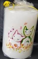 !Свеча декоративная " Котики"  8x8x10 см. цвет белый