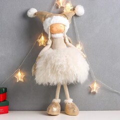 !Кукла интерьерная "Девочка в шапке и пушистой юбке со звёздочкой" 26х26х59 см