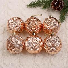 !09 Набор елочных шаров (набор 6 штук) "Сфера" пластик d-6 см. цвет золотой