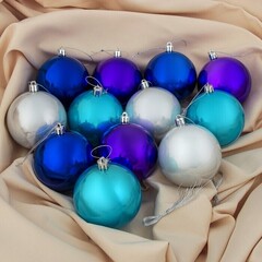 !09 Набор елочных игрушек - Набор шаров пластик d-8 см, 12 шт "Глянец" серебристо-синий микс