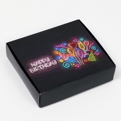 !Коробка самосборная 2 штуки "С Днем Рождения", неон, 20 х 18 х 5 см.