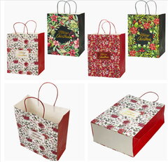 Пакет подарочный (бумага 210г/м2, блок 12шт), L30 W12 H40 см, 4в.