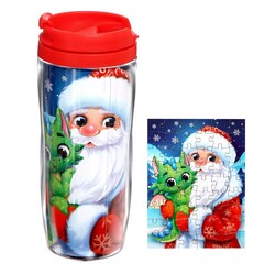!09 Термостакан 2 штуки с пазлом «Дракончик и Дедушка Мороз», 54 элемента, 350 мл