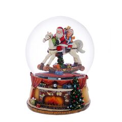 Фигурка декор в стекл шаре "Дед Мороз на лошадке" (муз и вьюга, 3xAAA н/п), D 15 см, L14 W14 H19 см