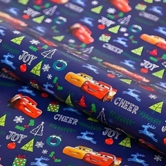 !09 Бумага упаковочная глянцевая 2 листа "С Новым Годом!" Тачки,50 х70 см.