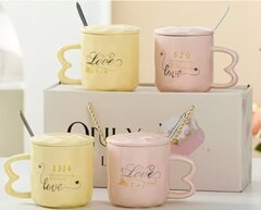 Кружка с крышкой и ложкой, L9 W9 H9 см, дизайн микс