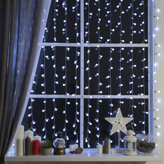 !09 Гирлянда «Занавес» 2 × 1.5 м с насадками «Шарики», IP20, прозрачная нить, 360 LED, свечение белое, 8 режимов, 220 В