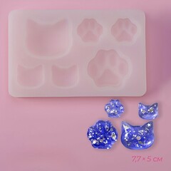 !09 Молд «Котик», силикон, 7,7×5×0,7 см, 6 ячеек, цвет прозрачный