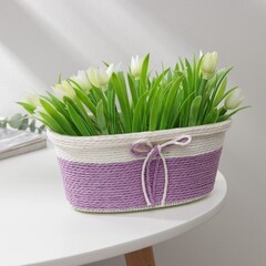 !Кашпо для цветов плетёное «Бантик», 19×12×8,5 см, овал, цвет МИКС