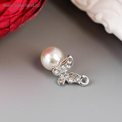 !Декор для творчества 8 штук металл, стразы "Бабочка с жемчужиной" серебро 1,4х2,3 см