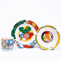 !09 Набор посуды, 3 предмета: кружка 250 мл , тарелка 18 см, салатник 350 мл, Мстители