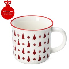 !09 Кружка новогодняя «Ёлочки», 380 мл, для чая, фарфор, 13×10×8,7 см, белая