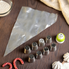 !09 Набор кондитерский «Новый год», 12 предметов: 3 мешка 29x22 см, насадки 8 шт 3,5x4 см и адаптер, насадки МИКС