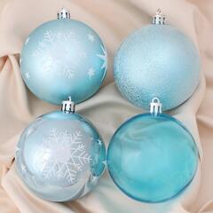!09 Набор елочных шаров (набор 4 штуки) «Наоми» пластик d-8 см. цвет голубой