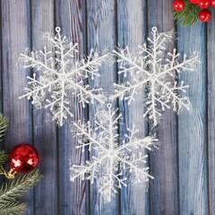 !09 Набор новогодних снежинок (набор 33 штуки) "Снежинка - пушинка" d-14 см, цвет белый