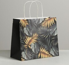 !09 НАБОР 4 ШТУКИ - Пакет подарочный крафтовый «Тропики», 25 × 22 × 12 см.