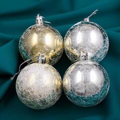 !09 Набор елочных шаров (набор 8 штук) "Антик" пластик d-6 см. цвет серебристо-золотой