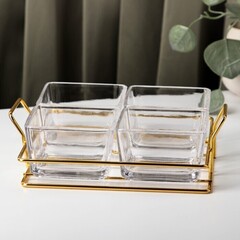 !09 Менажница стеклянная Magistro «Званый прием», 4 секции, 250 мл, 22,5×19×6 см