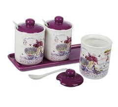 !09 Банка для сыпучих продуктов продуктов, набор из 3-х шт на подставке L27 W9,5 H13 cм цвет сиреневый