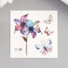 !09 Татуировка 3 штуки на тело цветная "Акварельные цветы и бабочки" 6х6 см.