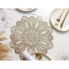 !09 Набор из 2-х предметов - Салфетка сервировочная на стол «Цветок», d=38 см, цвет золотой
