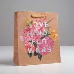 !Пакет крафтовый 2 штуки вертикальный Love and flowers, 23 х 27 х 11,5 см