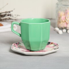 !09 Чайная пара «Цветы», кружка 200 мл, блюдце 13 см