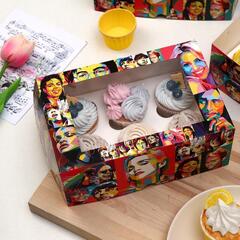 !09 Упаковка на 6 капкейков (набор 3 штуки) с окном "Эстрада", 25 х 17 х 10 см.