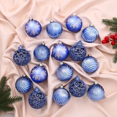 !09 Набор елочных шаров 16 штук «Руби узоры», шары новогодние, d=6 см. цвет сине-сиреневый