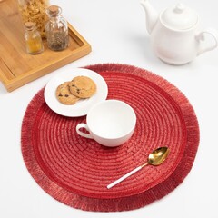 !09 Набор из 2-х предметов - Cалфетка "Блеск",цв.красный, d 38 см