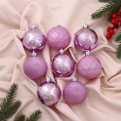 !09 Набор елочных игрушек(8 штук): Ёлочные игрушки "Шанталь" d=6 см,цвет розовый  микс