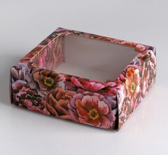 !Коробка подарочная крышка-дно, с окном "Букет пионов" 14,5 х 14,5 х 6 см.