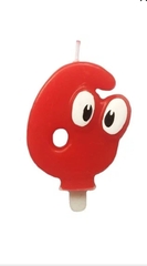 !Свеча для торта 2 штуки "Цифра 6 " с глазками  красная