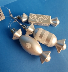 !09 Набор елочных украшений 6 штук h-12 см. "PINK DREAMS" - КОНФЕТА , цвет серебро