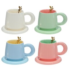 Кружка с блюдцем и ложкой, 300 мл, L16 W13 H10 см, цвет микс