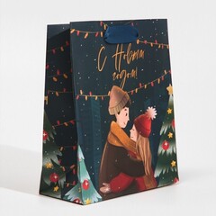 !09 Пакет (набор 16 штук) подарочный ламинированный новогодний «Поцелуй зимы» 12 × 15 × 5,5 см.