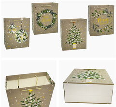 Пакет подарочный (бумага 210г/м2, блок 12шт), L26 W12 H32 см, 4в.