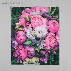 !Пакет "Пионы" (10 шт), полиэтиленовый с вырубной ручкой, 38 х 45 см, 60 мкм