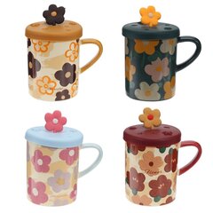 Кружка с крышкой, 400 мл, L12 W8,5 H12,5 см, дизайн микс