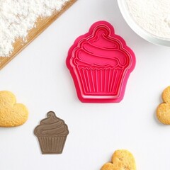 !09 Форма для печенья «Пирожное», 8×6,5 см, штамп, вырубка, цвет розовый