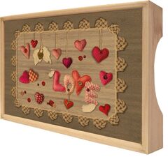 !09 Поднос "Сердечки любви", 25 х 37,5 см. Цвет бежевый, серый, розовый.