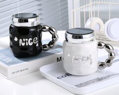 Кружка с крышкой, L6,8 W6,8 H10,8 см, цвет микс