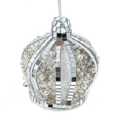 !09 Изделие декоративное подвесное "Корона", L8 W8 H9,5 см. ,блеск цвет серебристо/белый