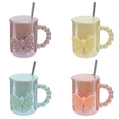 Кружка с крышкой и ложкой, 380 мл, L11,5 W9 H11 см, цвет микс