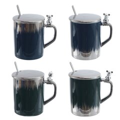 Кружка с крышкой и ложкой, 330 мл, L12 W8 H12,5 см, 4в.