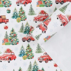 !09 Упаковочная бумага 4 листа на новый год «Машинка с подарками», 50 х 70 см, глянцевая