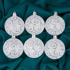 !09 Набор елочных шаров (набор 5 штук) "Волшебные узоры", d=6 см, цвет белый