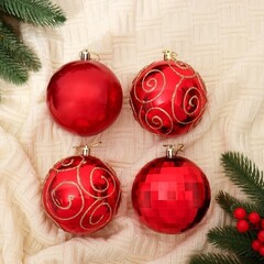 !09 Набор елочных шаров (набор 4 штуки) «Чары» d=10 см, цвет красный дизайн микс